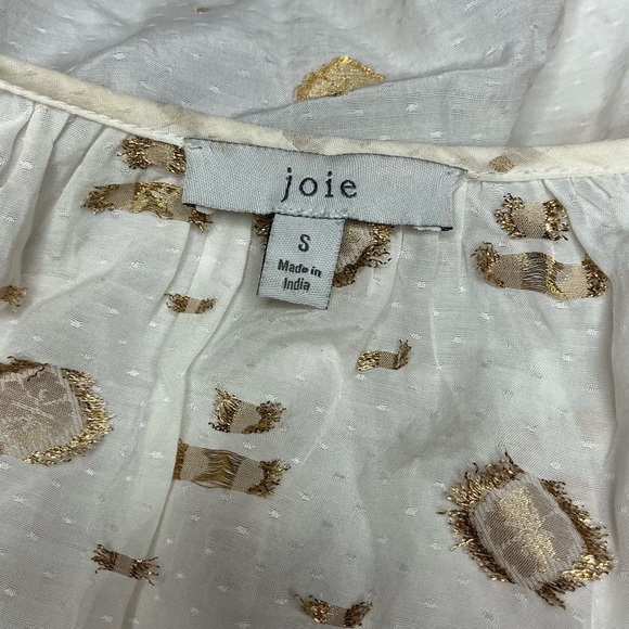EUC $248 JOIE Women’s Small Nadija Gold Medallion Sheer Beaded Tie Peasant Top - Picture 10 of 11